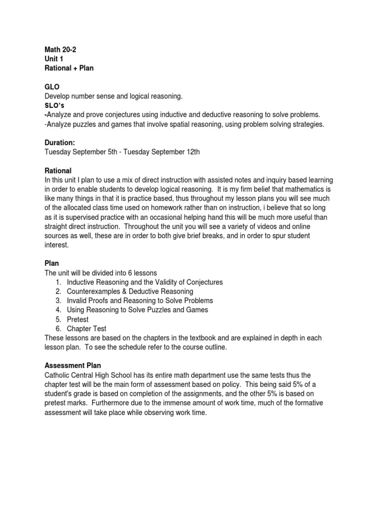 Math 20-2 Unit 1: Rational Reasoning | PDF