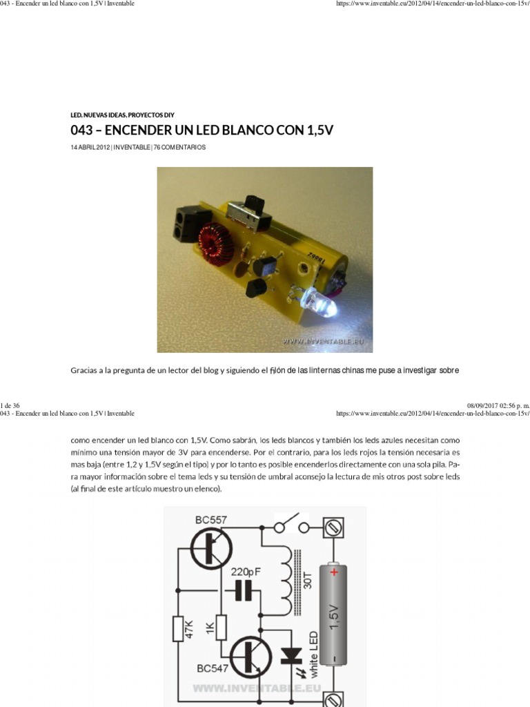 Encender Led Con 1.5v | PDF | Diodo emisor de luz | Batería (electricidad)
