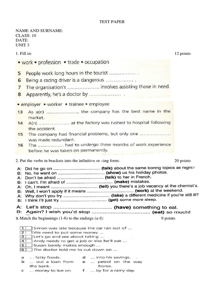10th Grade English Test Paper | PDF | Language Arts & Discipline
