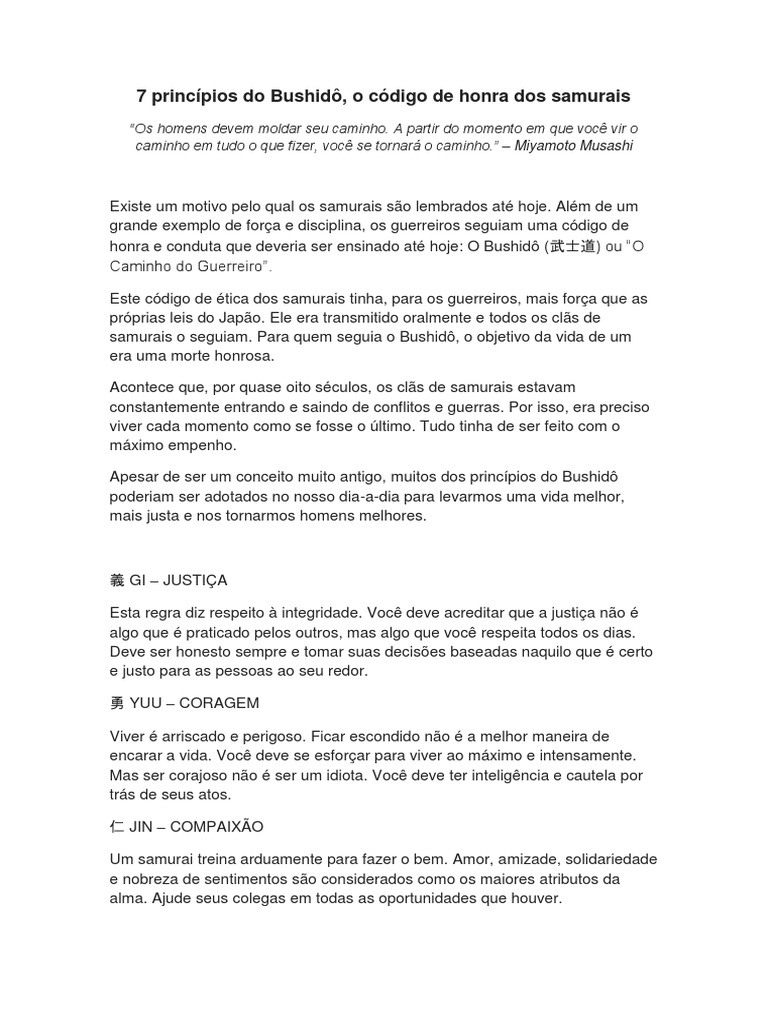 7 Princípios do Bushidô dos Samurais | PDF | Bushido | Samurai