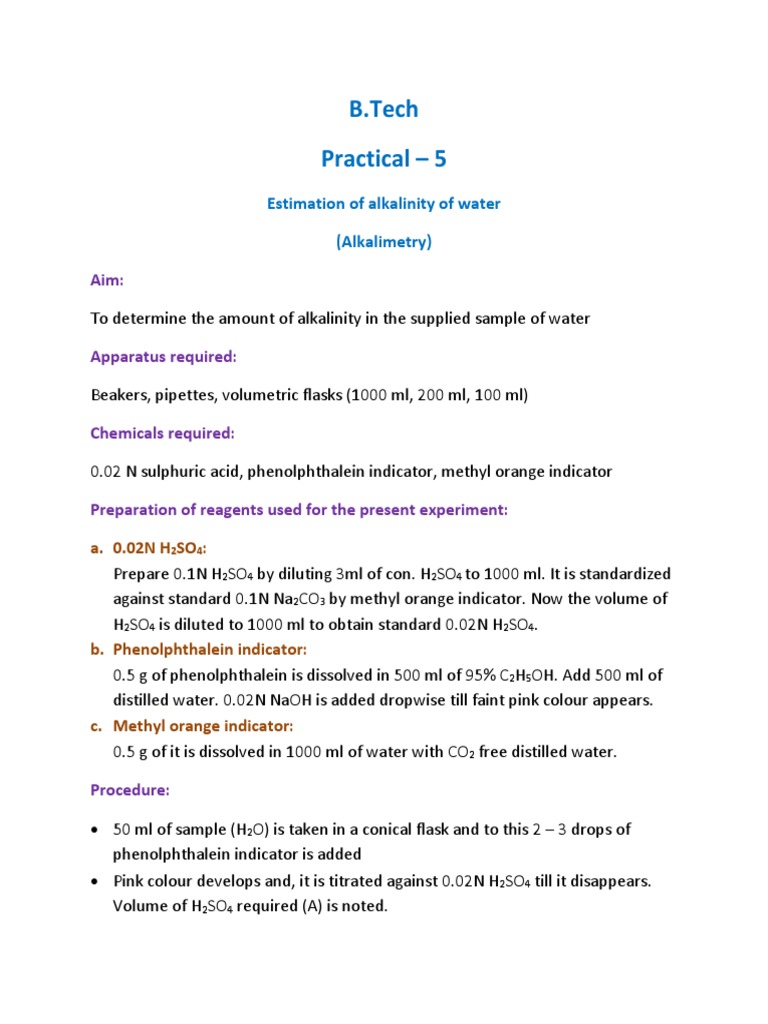 Estimation of Water Alkalinity Experiment | PDF | Alkalinity ...