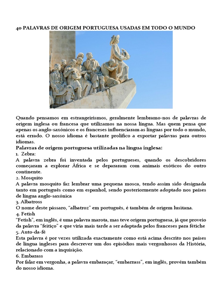 40 Palavras de Origem Portuguesa Usadas em Todo o | PDF | Português ...