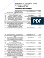 Universidade Do Extremo Sul Catarinense - Unesc Departamento de Direito 2º Semestre de 2001 Relação Entrega de Monografias