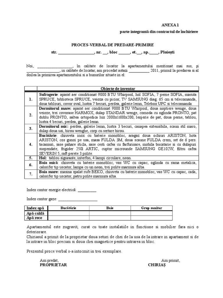 Model De Predare Primire | Model Document PROCES VERBAL DE PREDARE ...