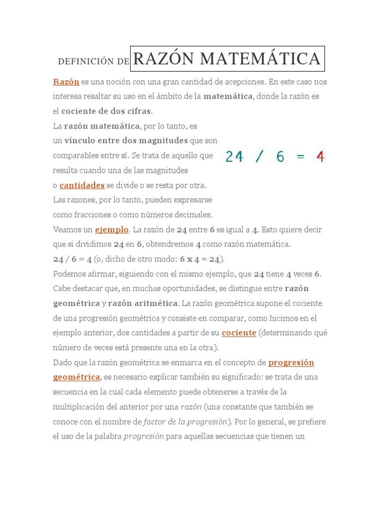 Razón Matemática: Definición y Ejemplos | PDF | Proporción | División ...