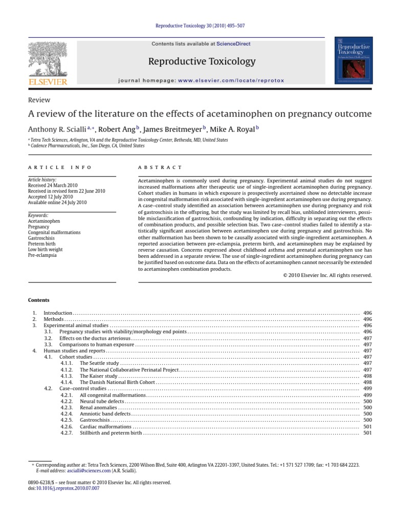 A Review of The Literature On The Effects of Acetaminophen On Pregnancy
