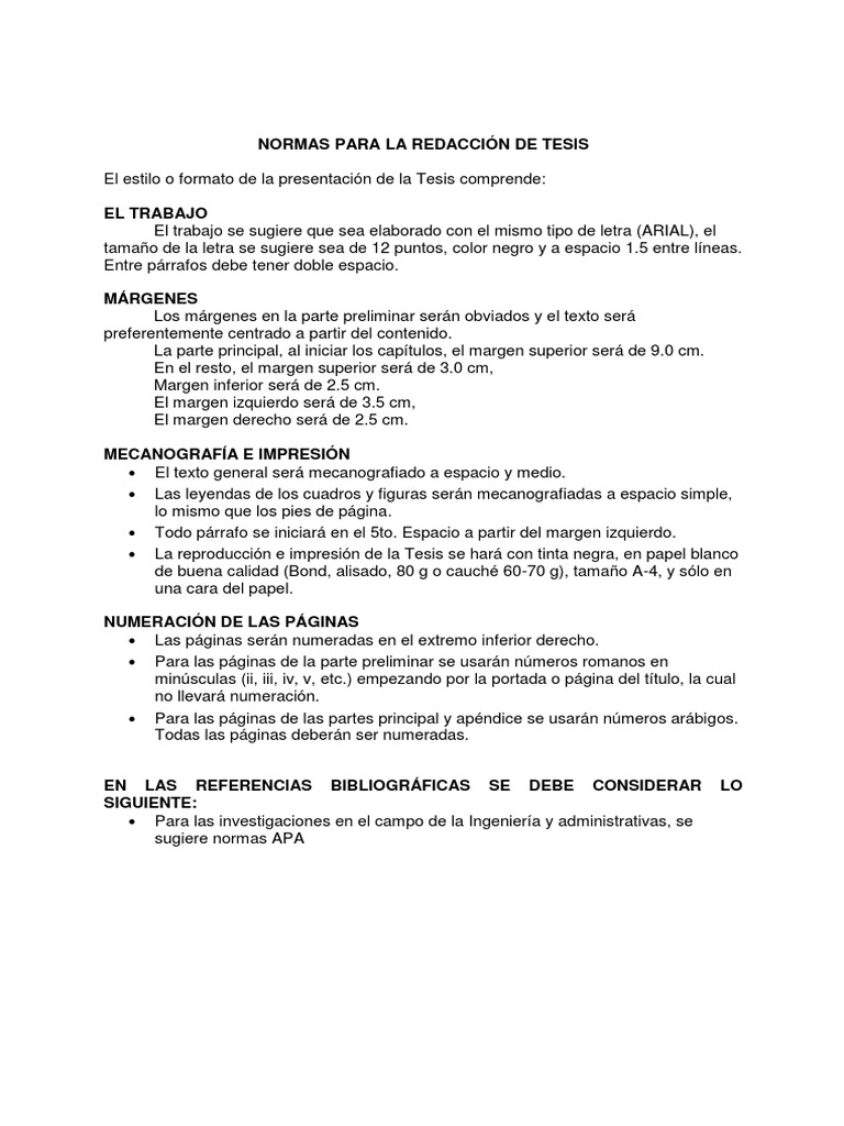 Normas Para La Redacción de Tesis Impresión Escritura