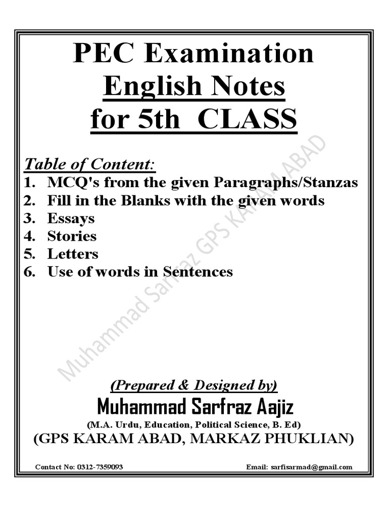 5th Class English Notes for Exams | PDF | Muhammad Ali Jinnah | Elephant