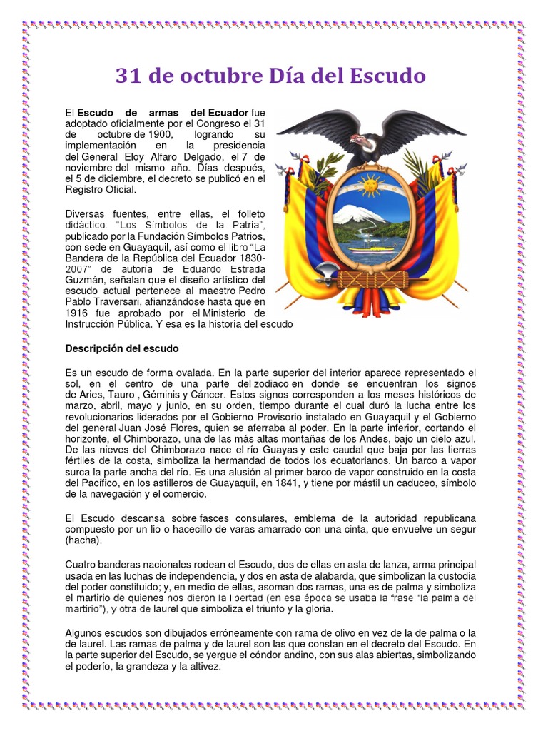 31 De Octubre Dia Del Escudo Ecuador Los Simbolos