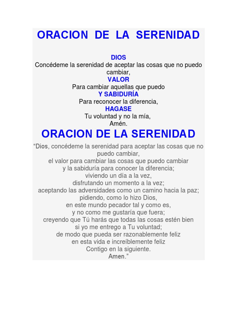 Oración de la Serenidad Completa | PDF