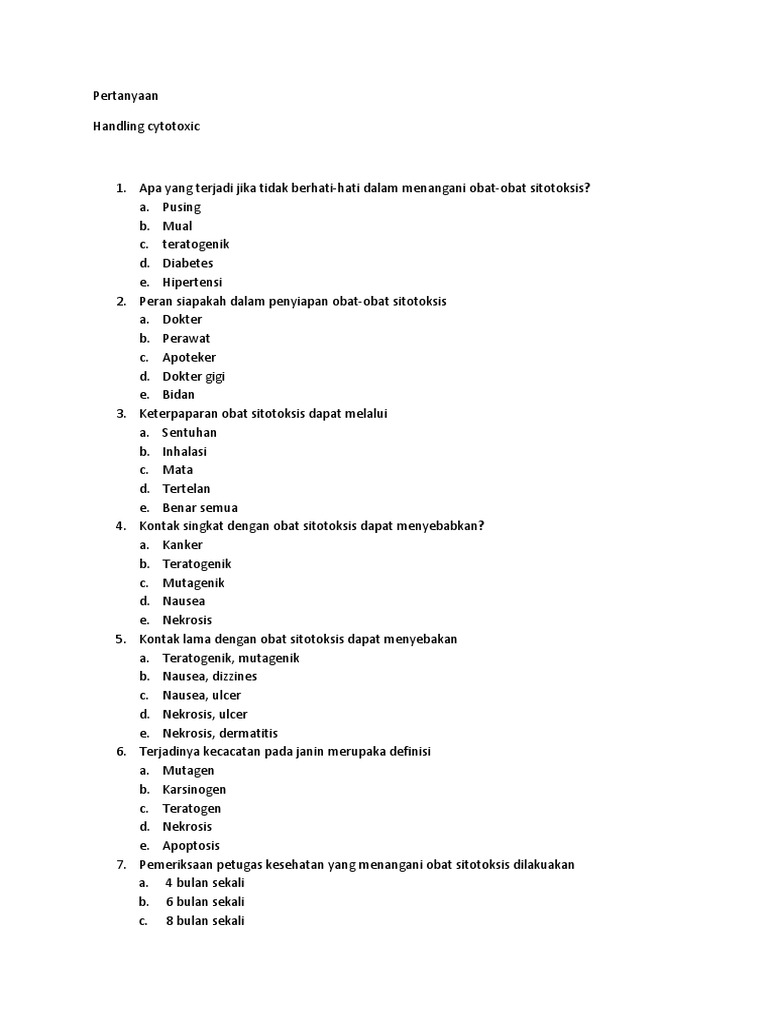 Soal Handling Cytotoxic Drug PDF