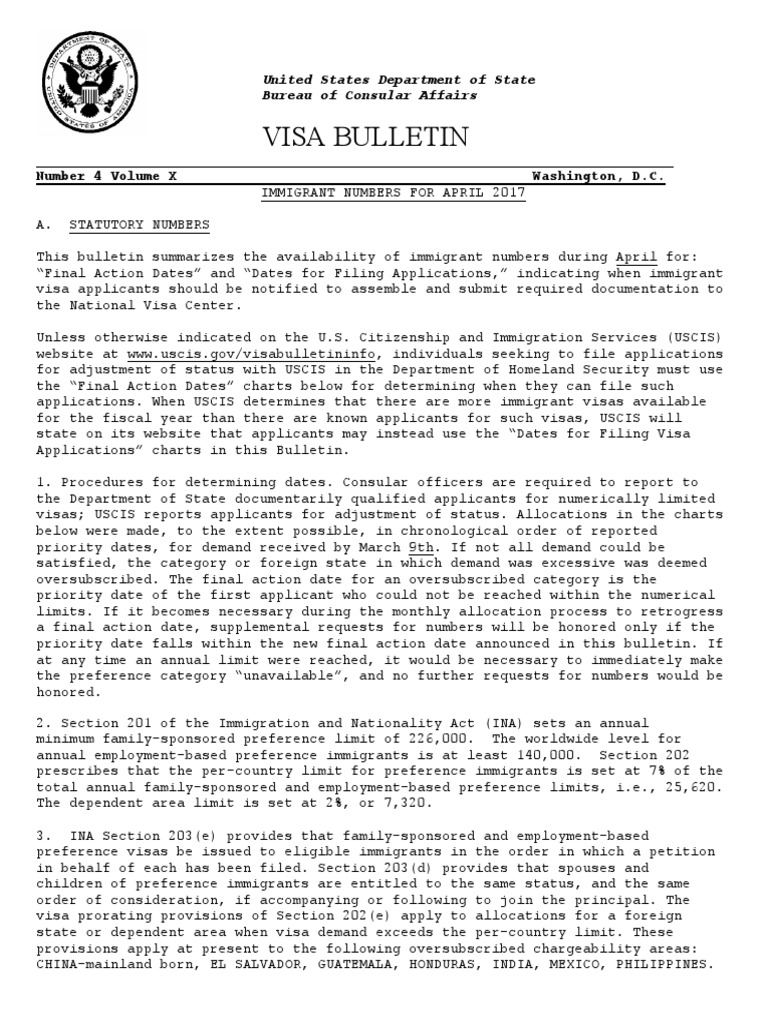 April 2017 Visa Bulletin Travel Visa Immigration To The United States