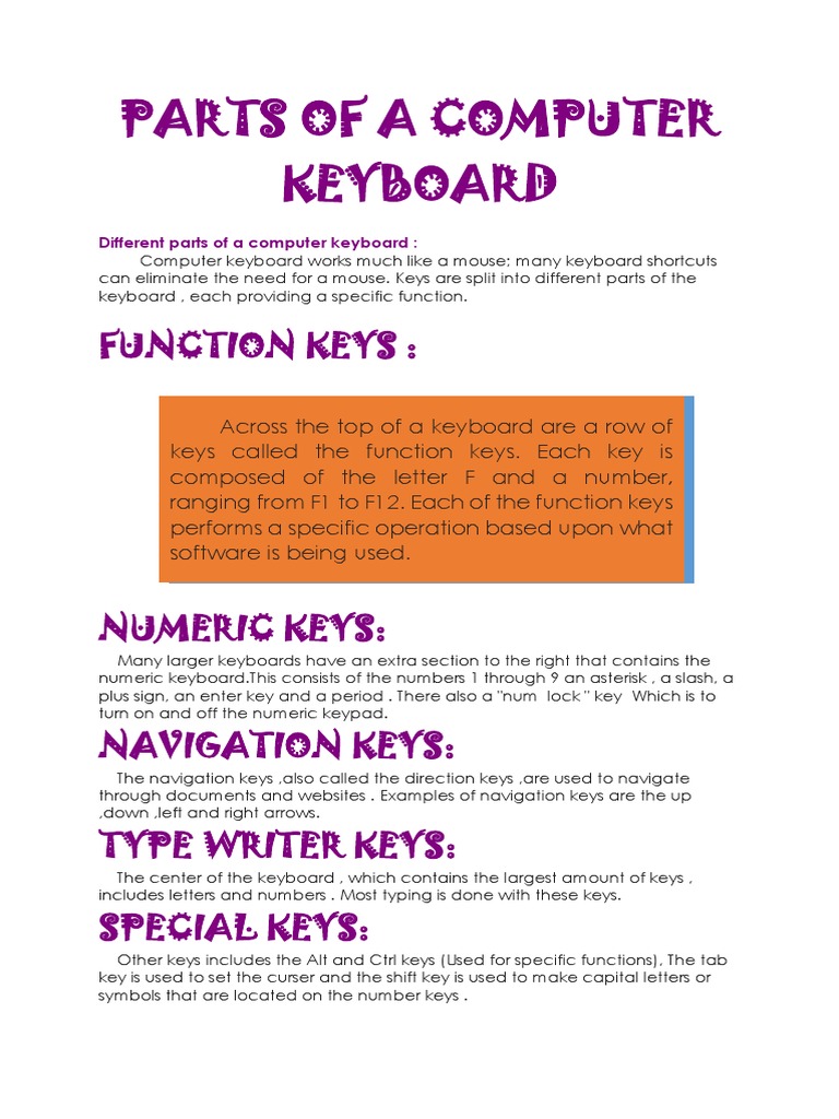 Parts of A Computer Keyboard PDF