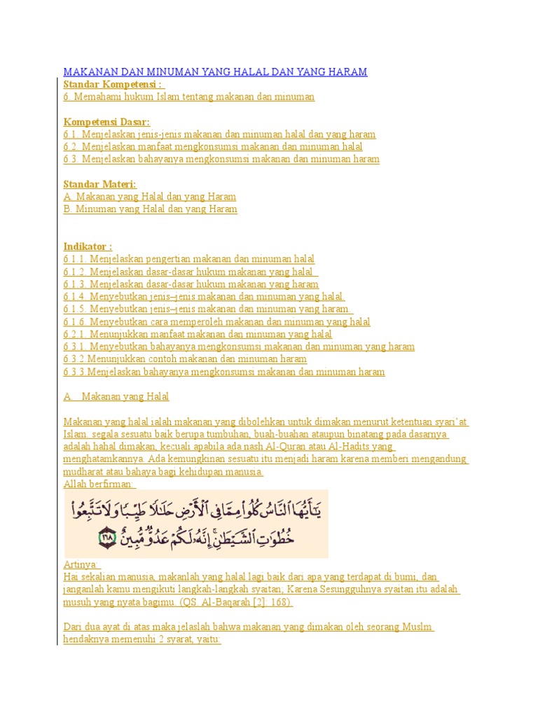 Makanan Dan Minuman Yang Halal Dan Yang Haram