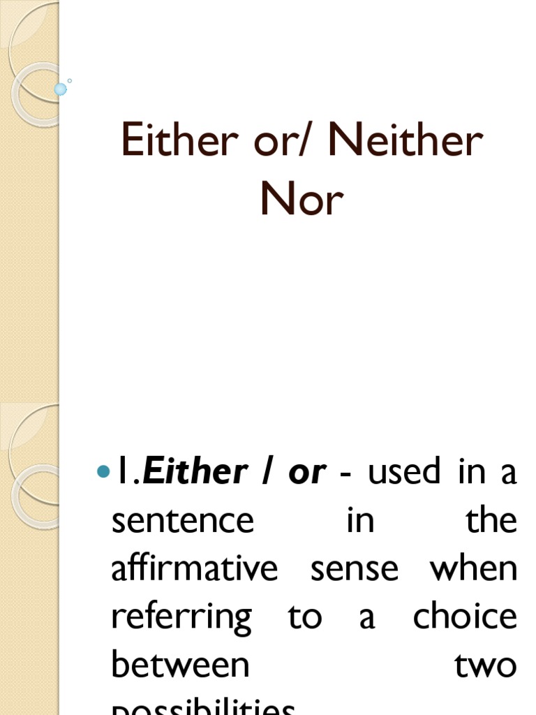 Either/Neither Usage Explained | PDF | Syntax | Rules