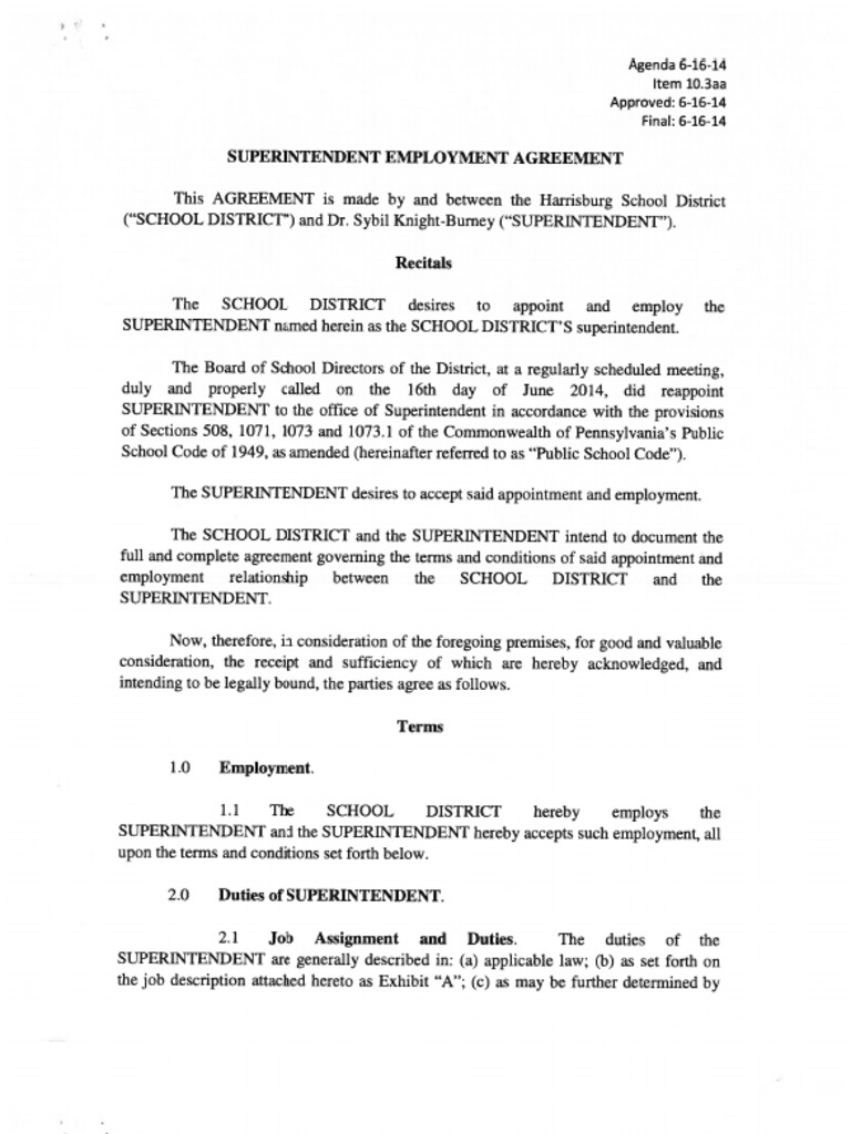 Harrisburg School District Superintendent's Contract | PDF