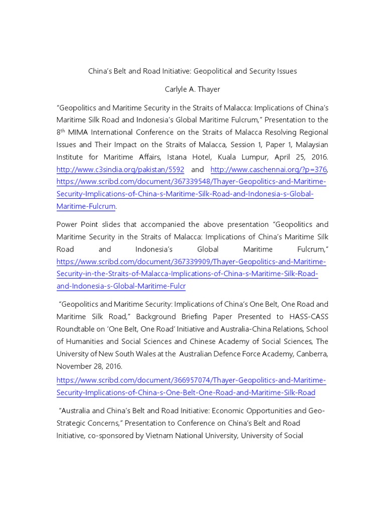 Thayer China S Belt And Road Initiative Geopolitical And Security