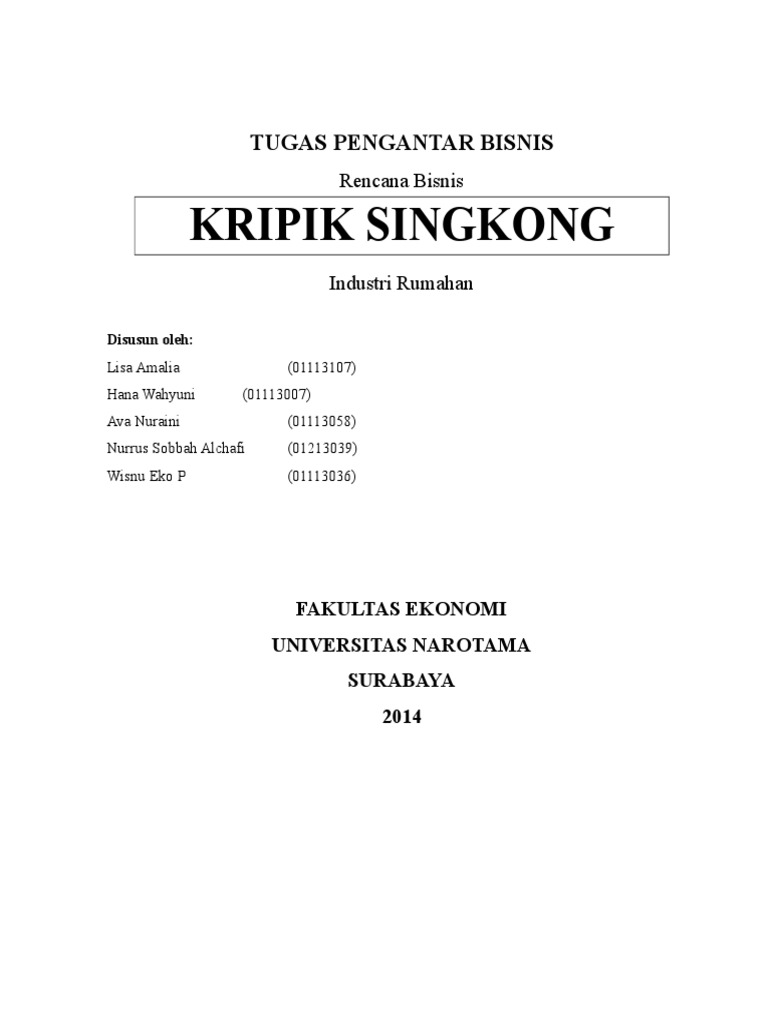 Bisnis Plan Keripik Singkong