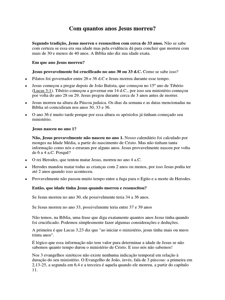 Com Quantos Anos Jesus Morreu Ministério de Jesus Anno Domini