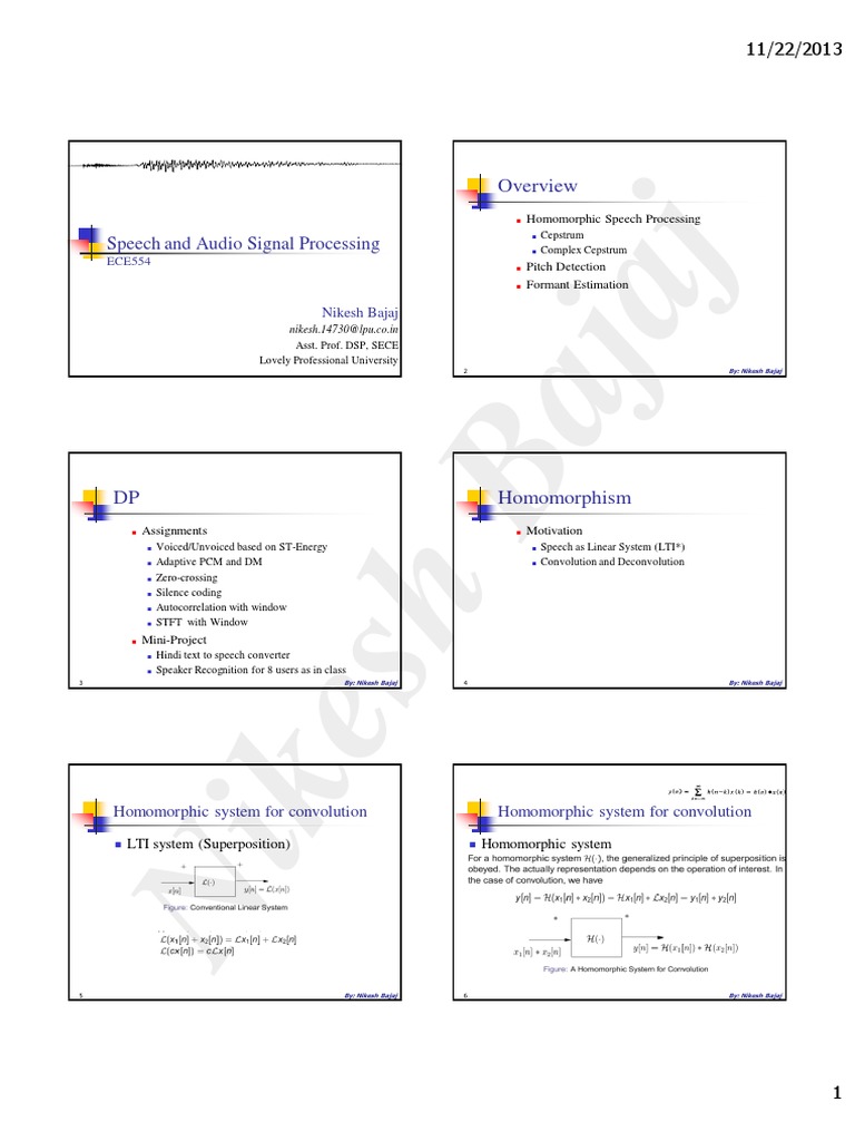 Speech and Audio Signal Processing ECE554 Lec 6 Homomorphic