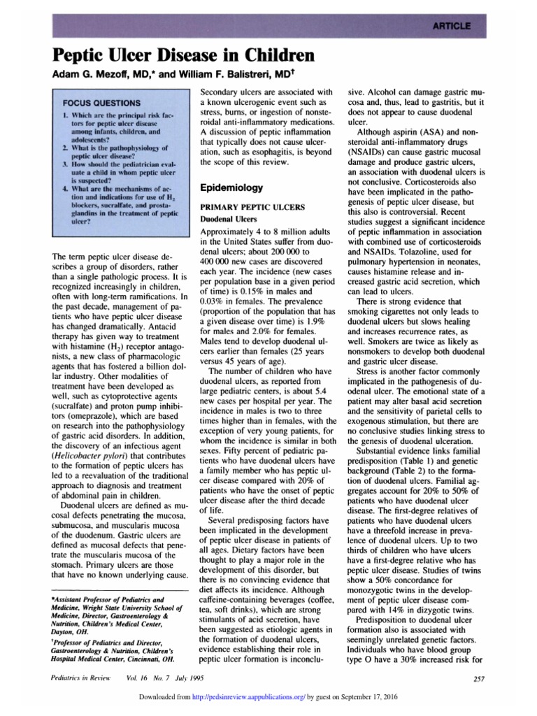 Peptic Ulcer in Children 1995 | PDF | Stomach | Nonsteroidal Anti ...