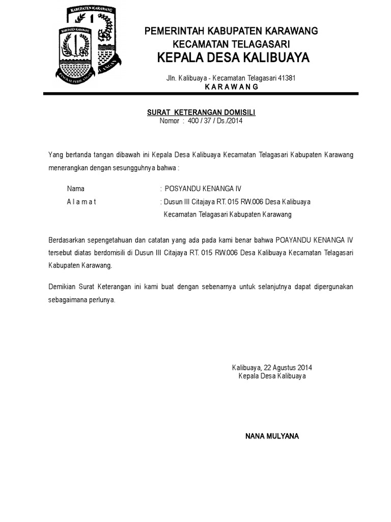 Surat Keterangan Domisili Adalah