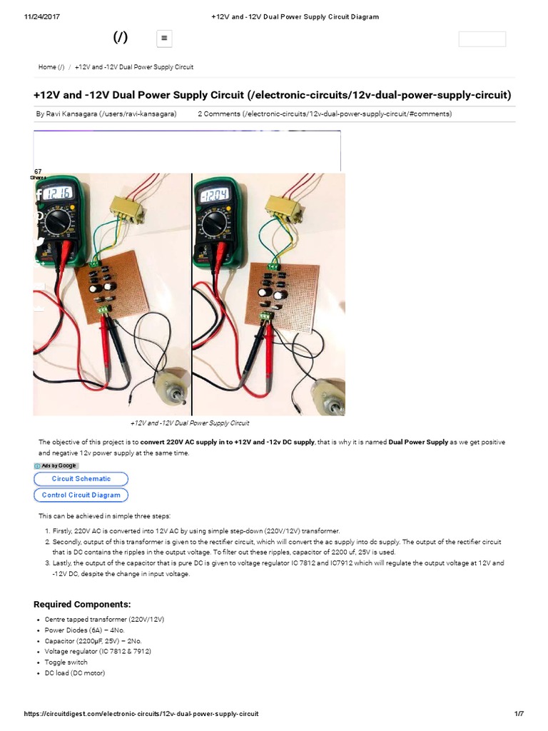 +12V and 12V Dual Power Supply Circuit Diagram Direct Current