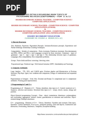 Kerala PSC HSST Computer Science Syllabus | PDF | Message Passing 
