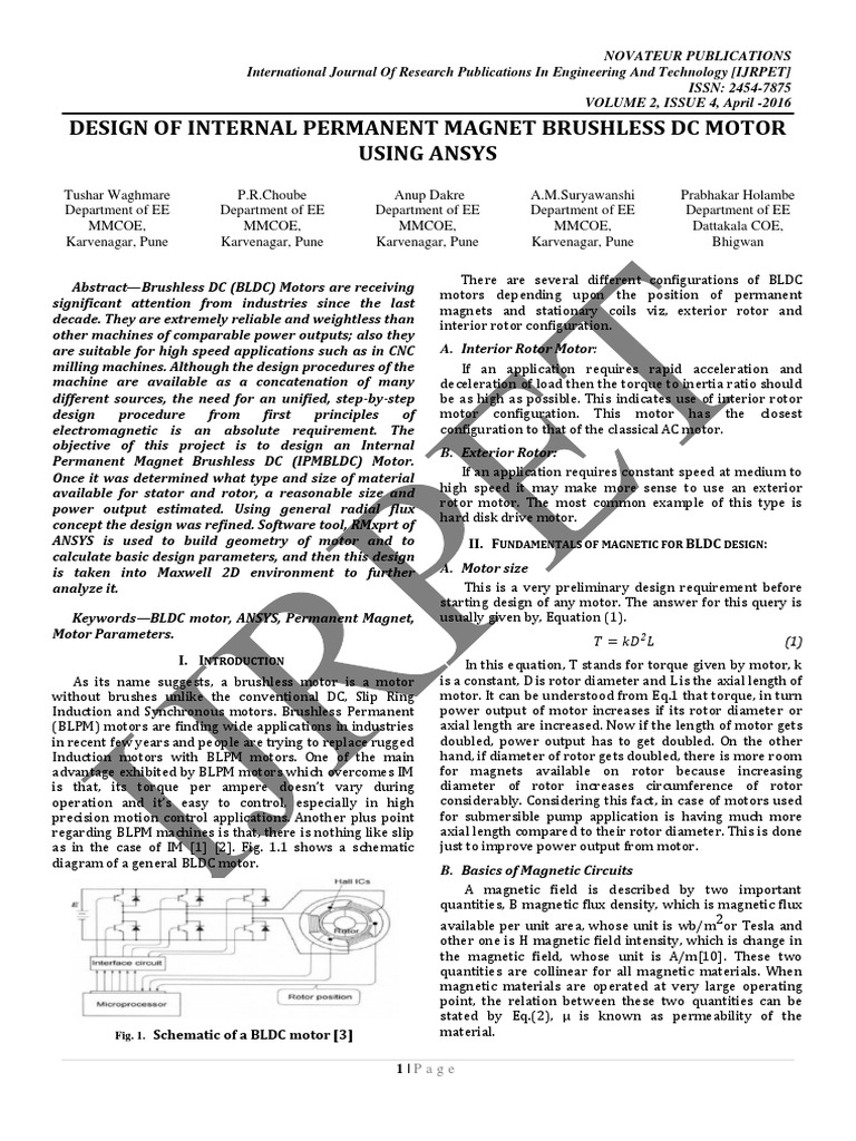Design of Internal Permanent Brushless DC Motor Using Ansys