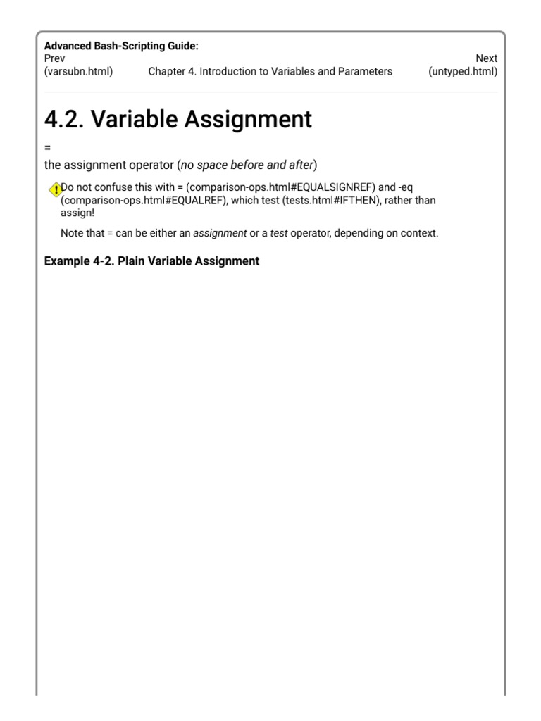 Advanced Bash-Scripting Guide: Variable Assignment | PDF