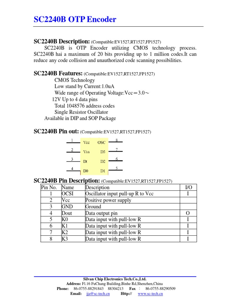 SC2240B OTP Encoder PDF Cmos Computer Engineering