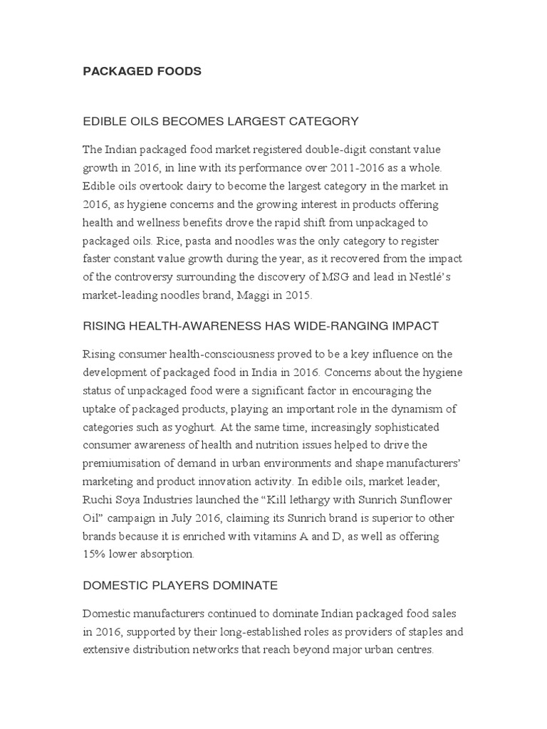 Packaged Foods PDF Convenience Food Grocery Store