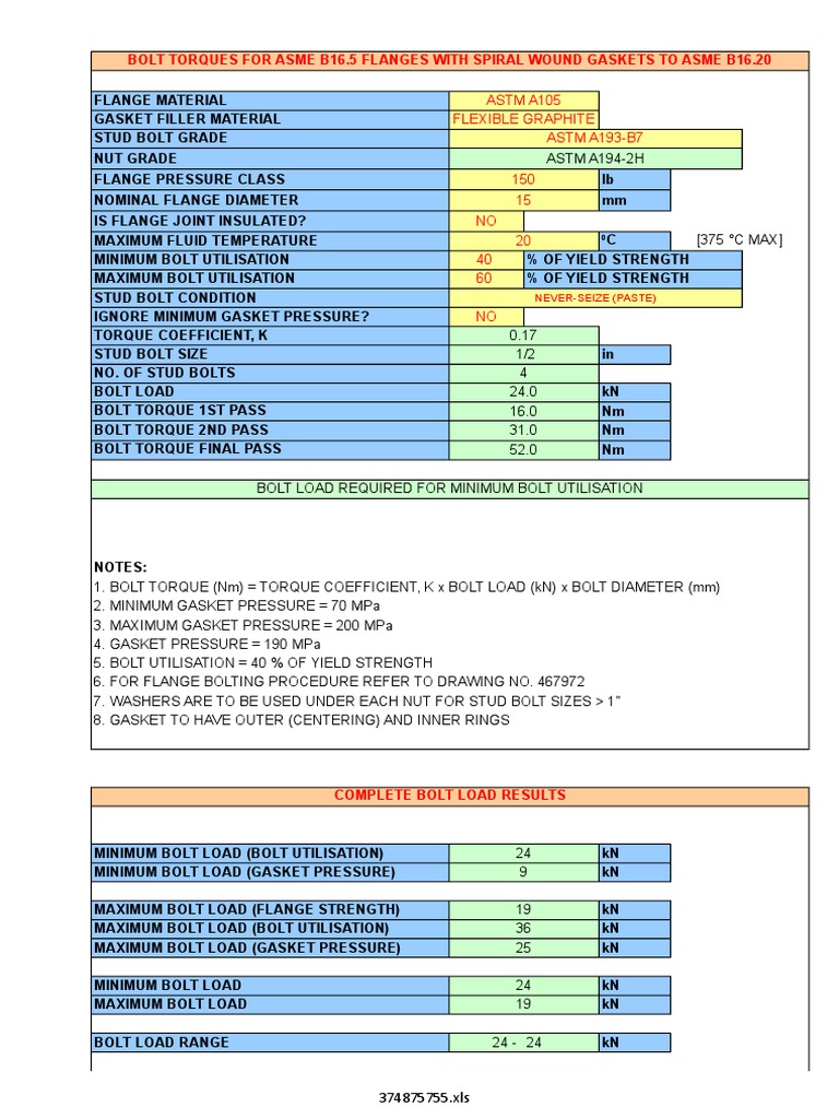 Bolt Torque ASME B16 5 Flanges Spiral Wound Gaskets PDF Nut