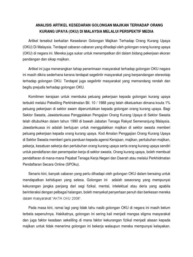 masalah yang dihadapi oleh orang kurang upaya