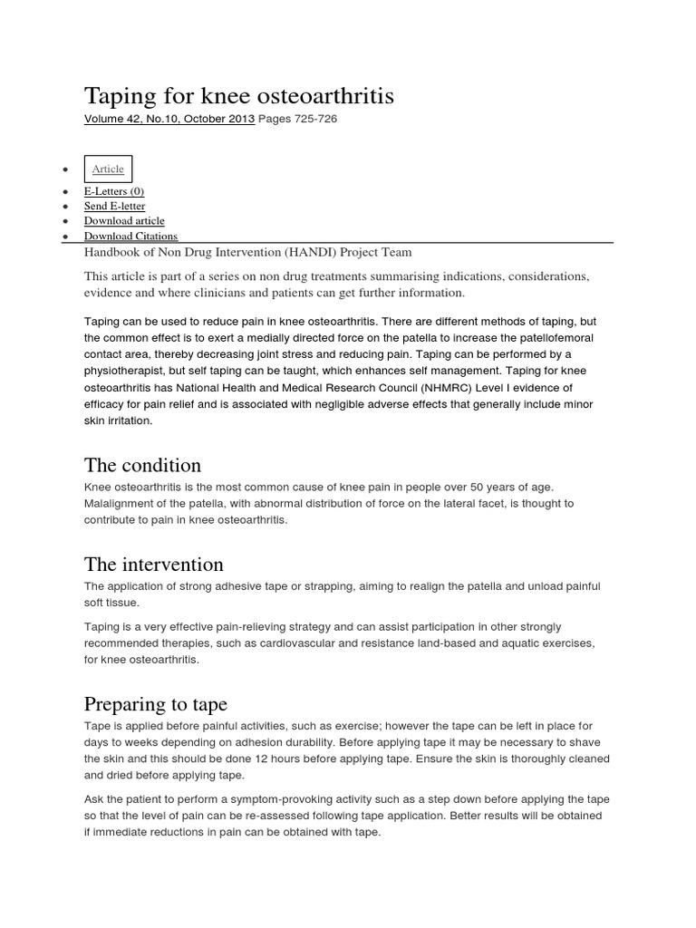 Taping For Knee Osteoarthritis PDF Knee Osteoarthritis