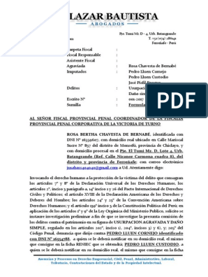 Modelo de Denuncia Por Usurpacion y Daños NCPP | PDF | Derecho penal |  Bienes (Ley)