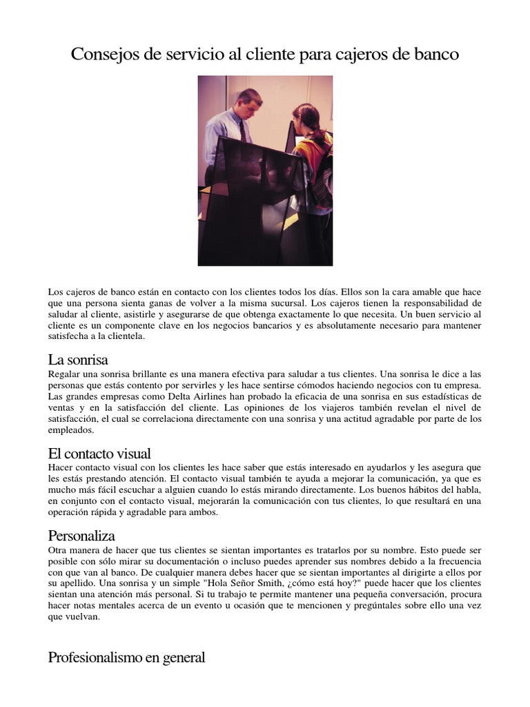 Consejos para Cajeros en Atención al Cliente | PDF | Evaluación de ...
