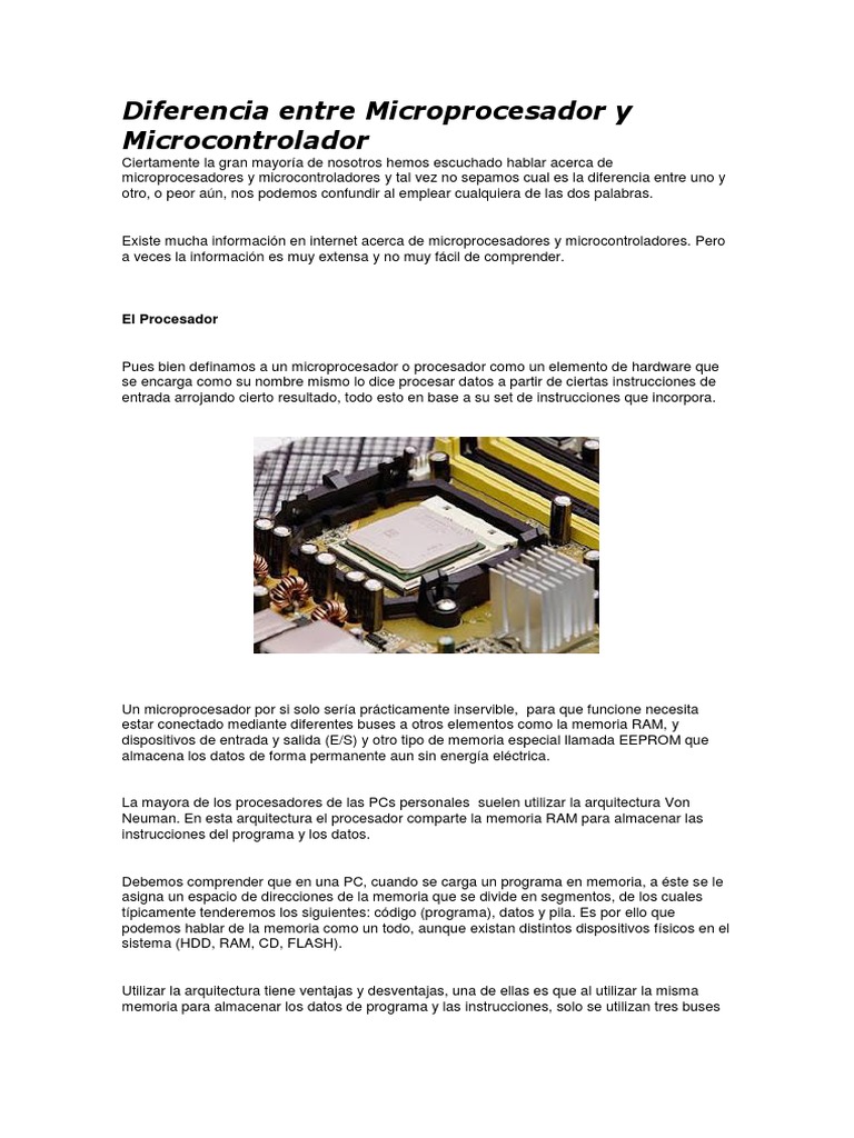 Diferencia Entre Microprocesador y Microcontrolador Microcontrolador
