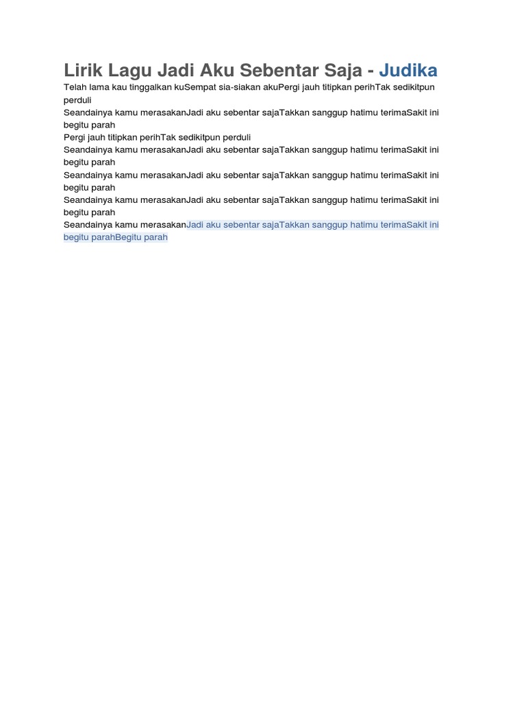 Lirik Lagu Jadi Aku Sebentar Saja Pdf