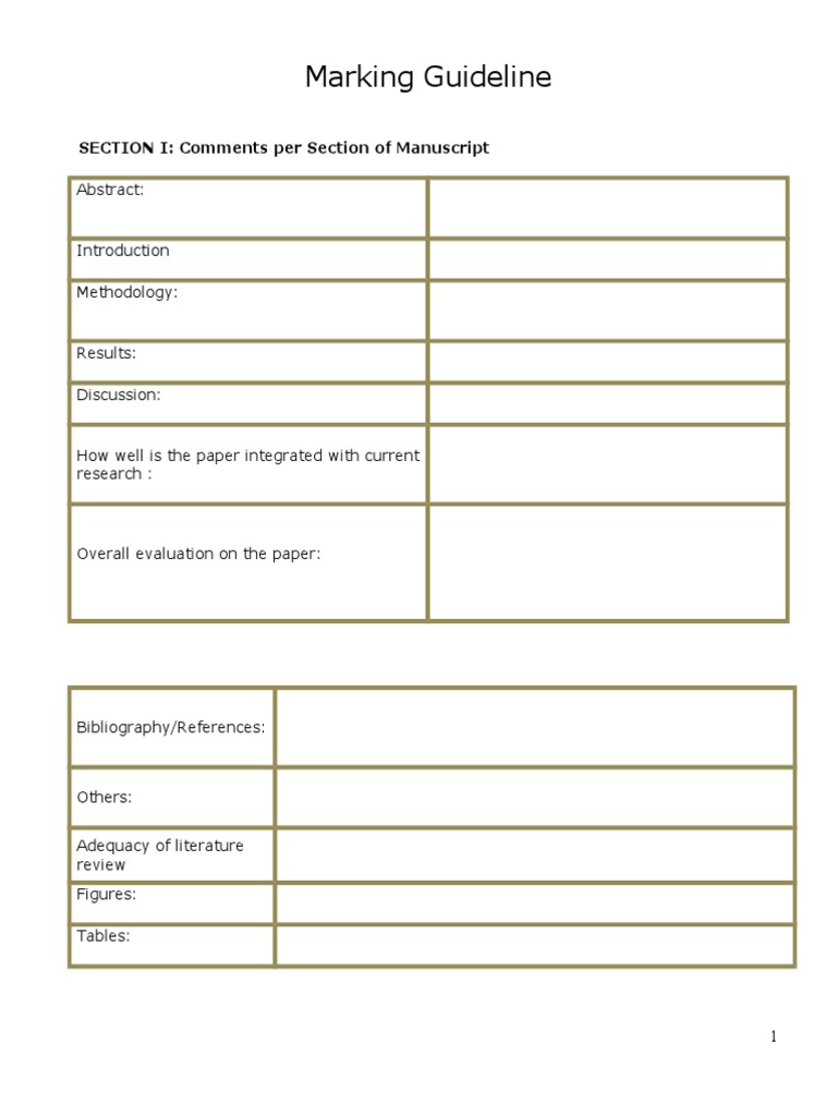 Marking Guideline: SECTION I: Comments Per Section of Manuscript | PDF