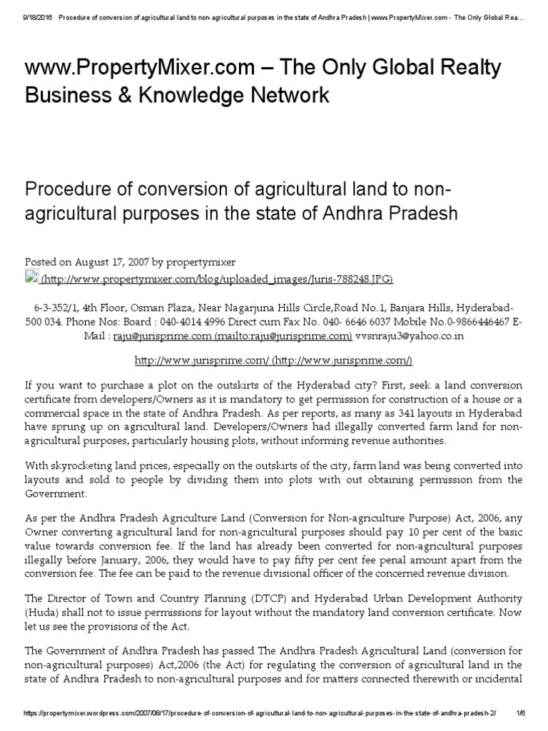 Procedure Of Conversion Of Agricultural Land To Non Agricultural