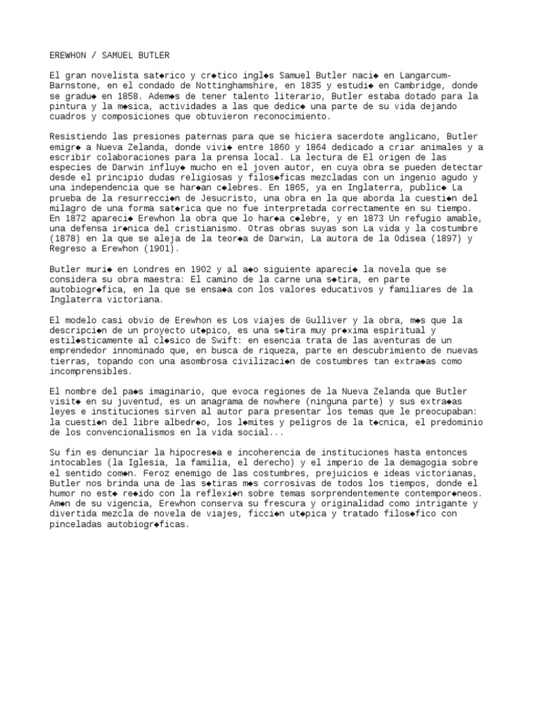 Análisis de Erewhon de Samuel Butler | PDF | Charles Darwin