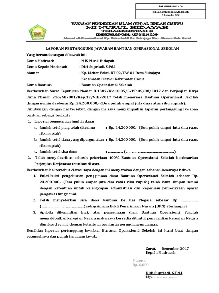 Formulir Bos 08