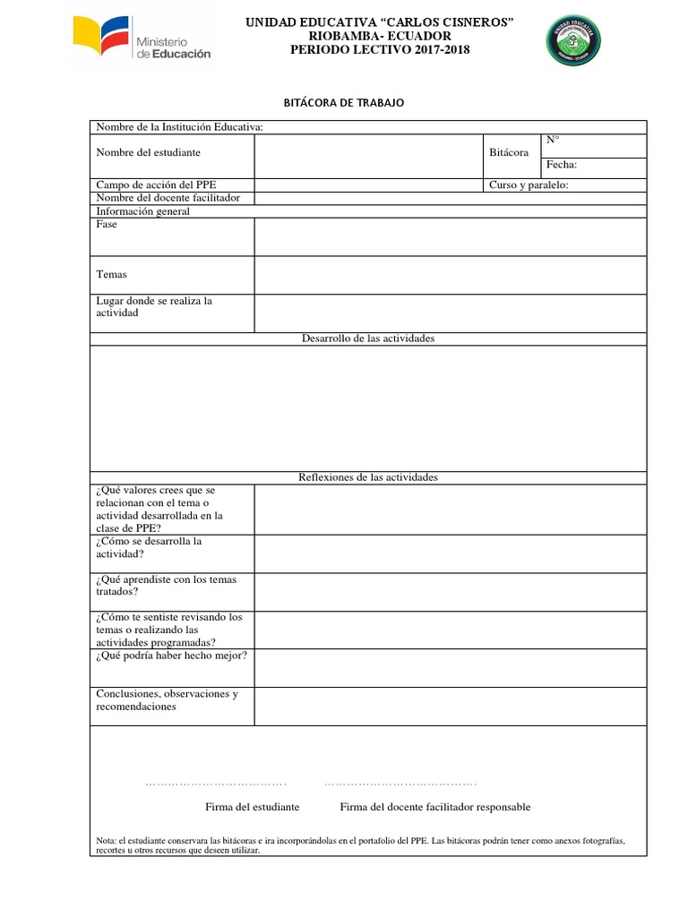 Bitacora De Trabajo Formato