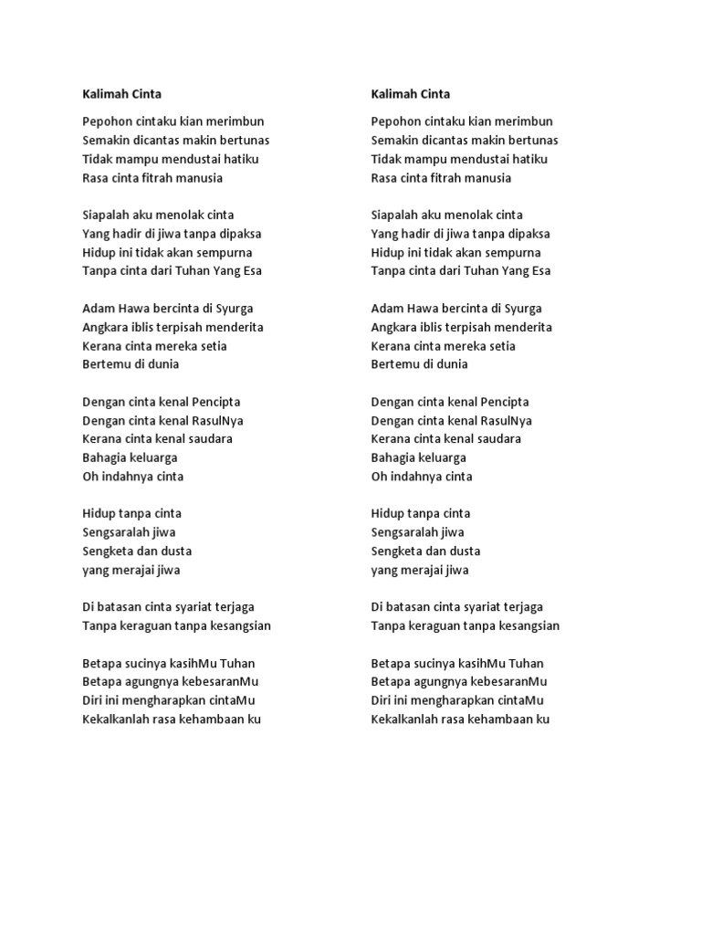 Lirik Lagu Kalimah Cinta