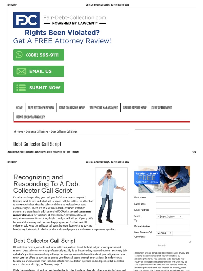 Debt Collector Call Script Fair Debt Collection Private Law