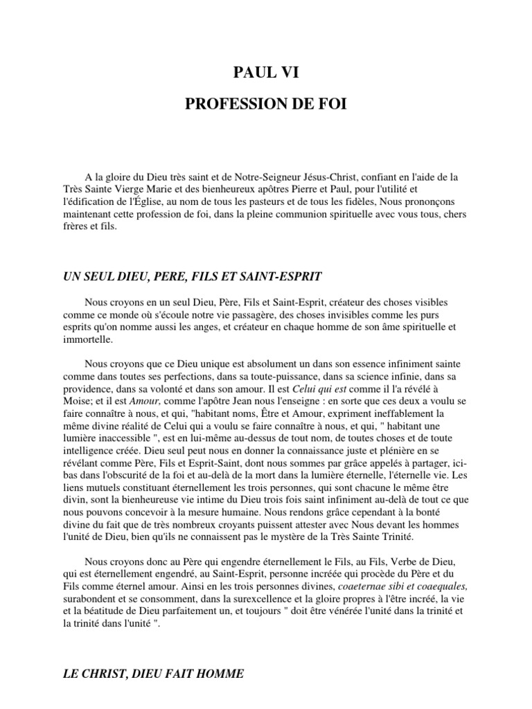 Profession de foi catholique de Paul VI | PDF | Saint-Esprit | Eucharistie