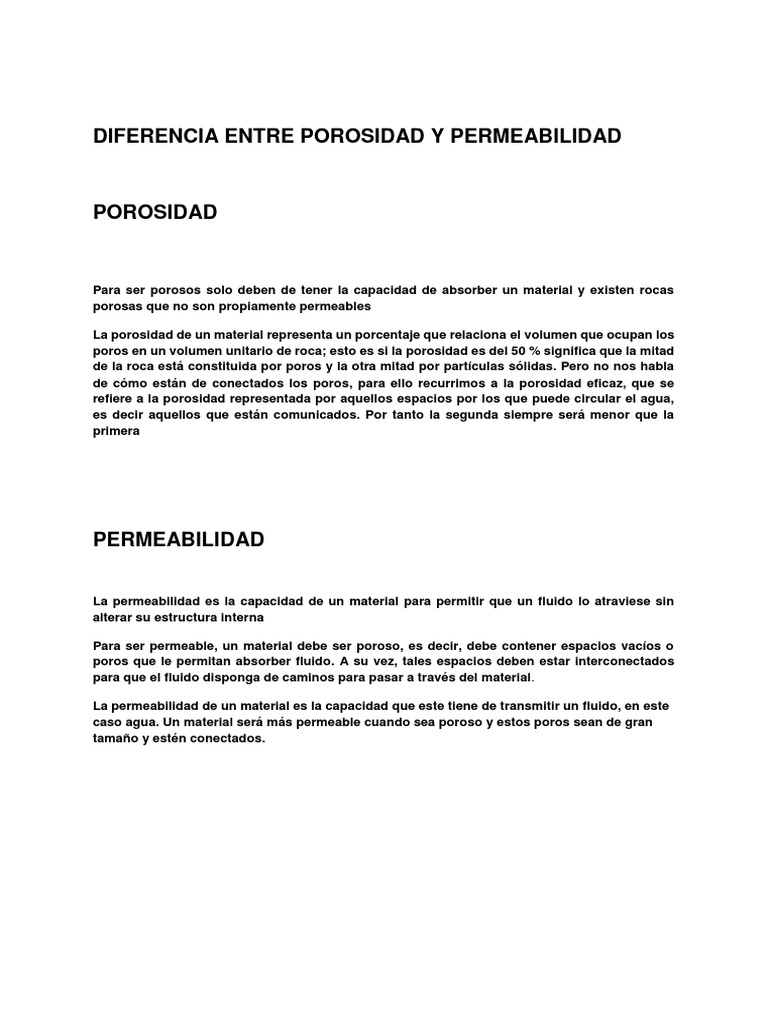 Diferencia Entre Porosidad y Permeabilidad PDF