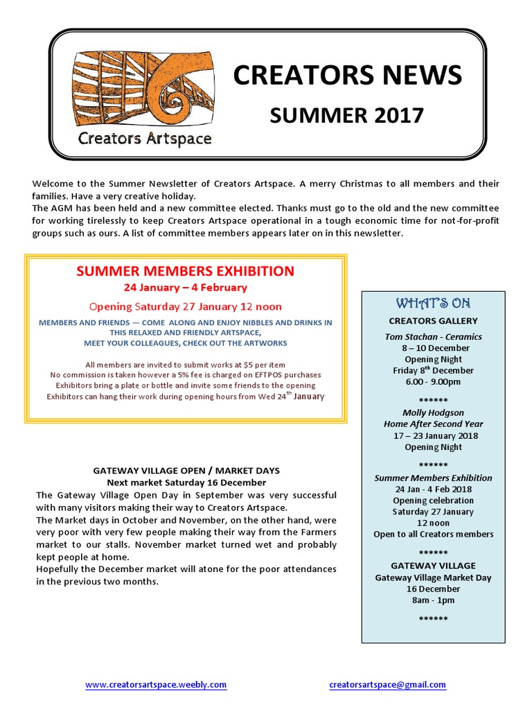 Creators Artspace Summer Newsletter 2017 | PDF | Printmaking | Business