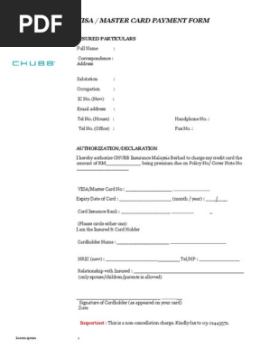 Chubb-Credit Card Payment Form